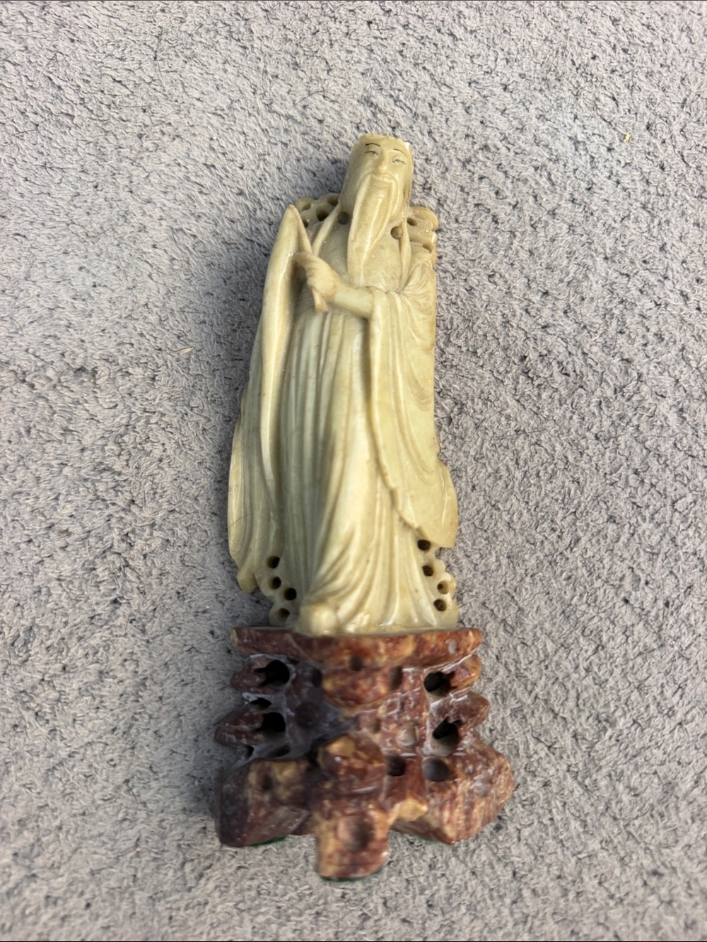 Vintage soapstone Standing Figure on Brown Stone Base - Home Art Accent